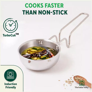 TurboCuk Triply Stainless Steel Tadka Pan for Spice Seasoning/Heating, Premium Quality, 3 Layer Thick Body, 100% Toxin-free, Non-stick, Induction & Gas, 12cm, 300ml