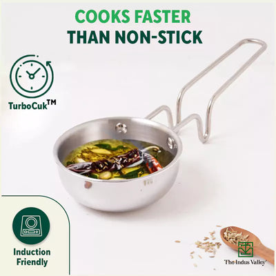 TurboCuk Triply Stainless Steel Tadka Pan for Spice Seasoning/Heating, Premium Quality, 3 Layer Thick Body, 100% Toxin-free, Non-stick, Induction & Gas, 12cm, 300ml