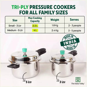 3L+5L RapidCuk Tri-ply Stainless Steel Pressure Cooker Combo+ Free ₹600 Wood Chopping Board, Premium Quality, 3 Layer Thick Body, Heavy Bottom, 5Yr Warranty, ISI Certified, Induction & Gas