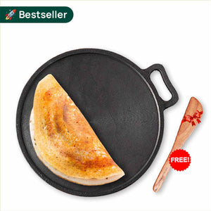Super Smooth Cast Iron Tawa + Free ₹110 Spatula, Pre-seasoned, Nonstick, 100% Pure, Toxin-free, 30.5cm, 2.3kg