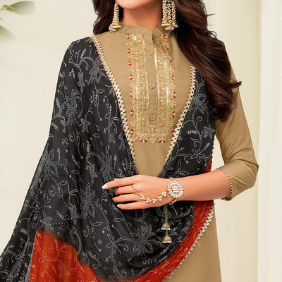 Innovative Beige Colored Casual Wear Embroidered Chanderi Dress Material