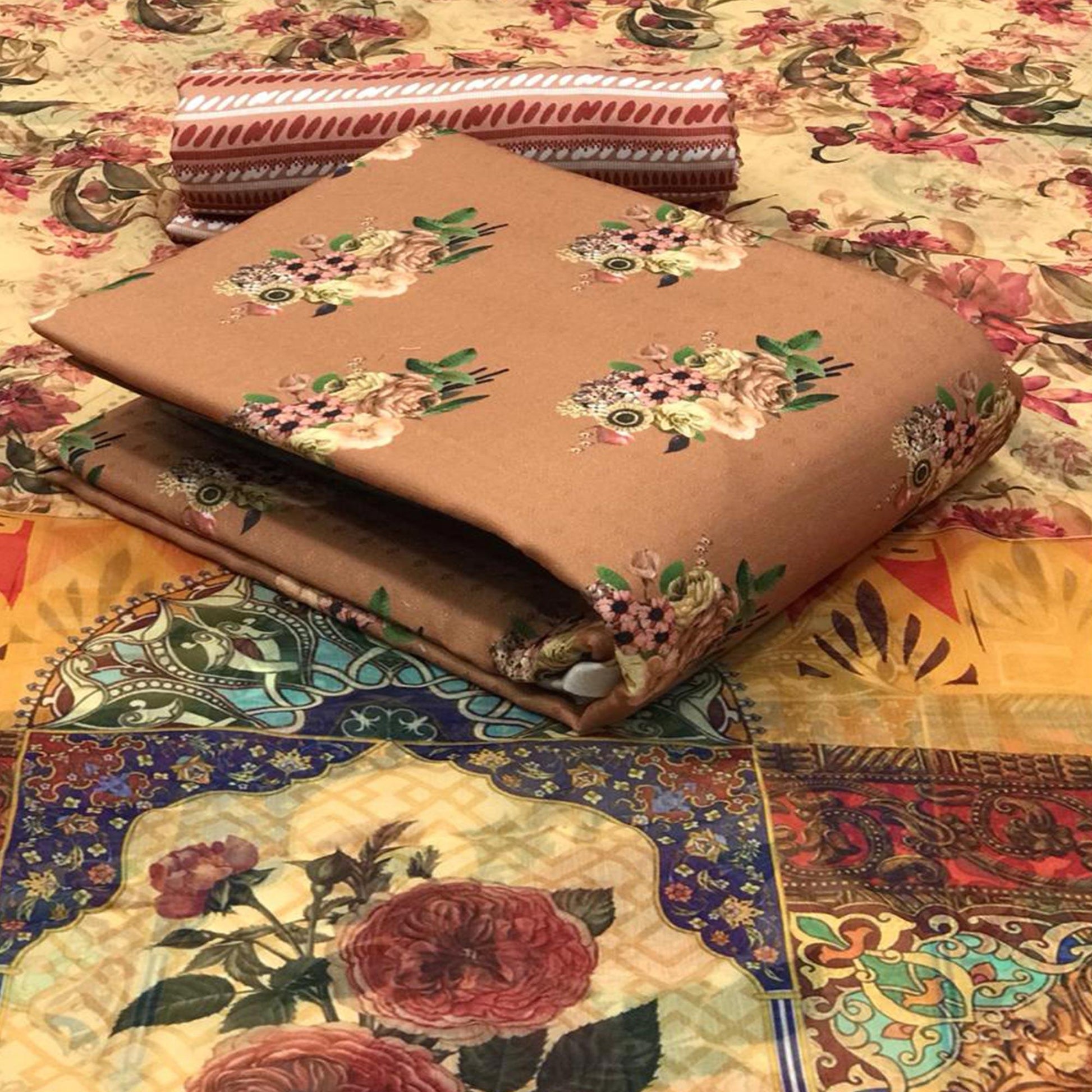 Innovative Beige Colored Casual Wear Printed Pashmina Dress Material