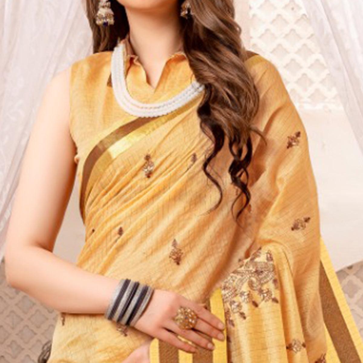 Innovative Beige Colored Festive Printed Art Silk Saree