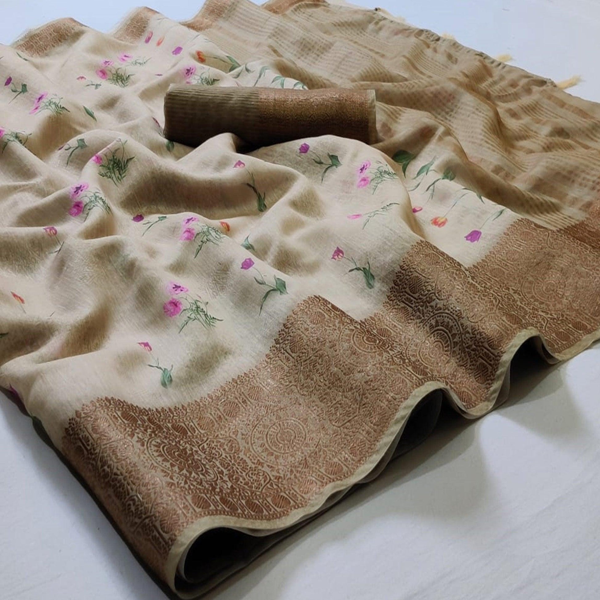 Innovative Beige Colored Festive Wear Woven Banarasi Silk Saree