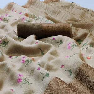 Innovative Beige Colored Festive Wear Woven Banarasi Silk Saree