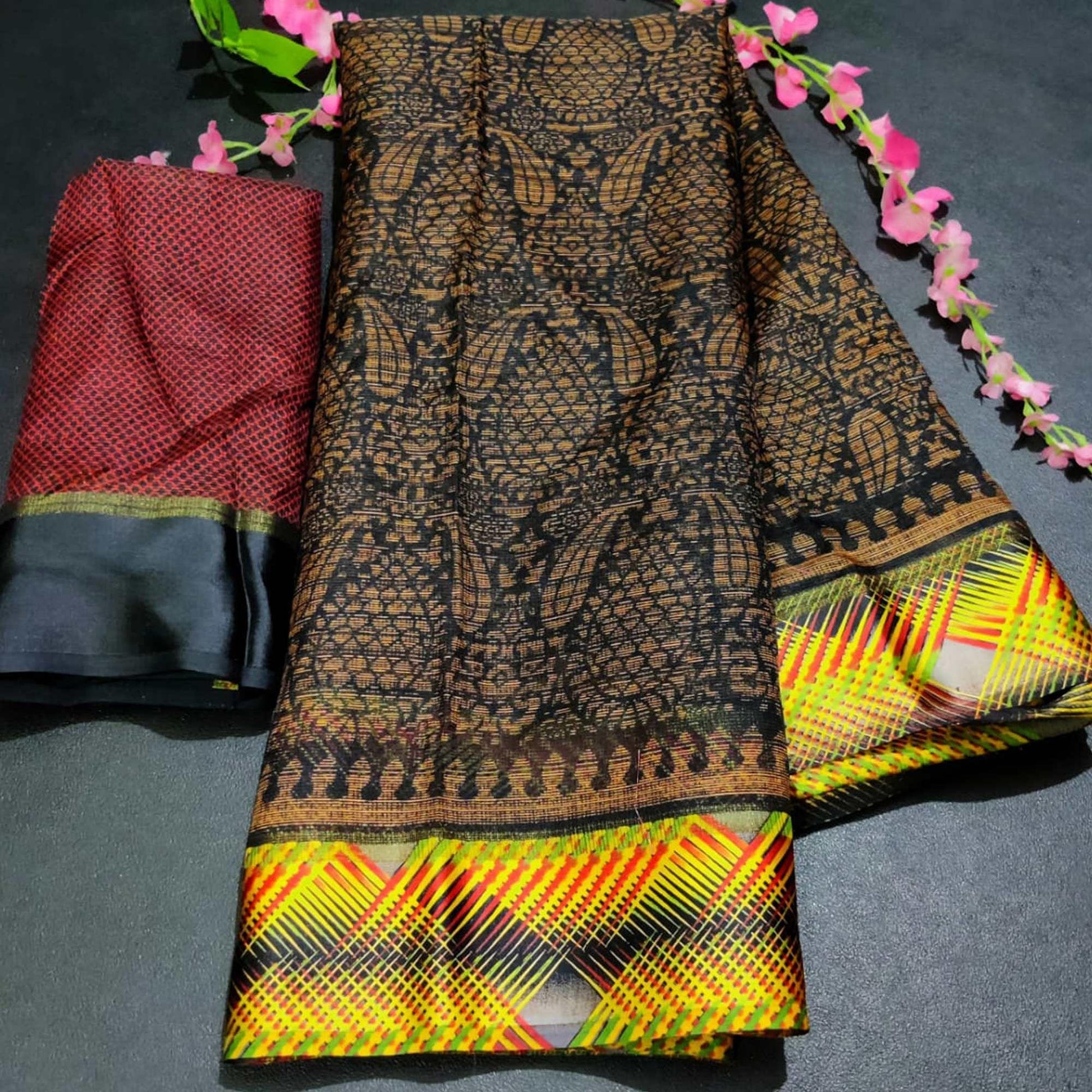Innovative Black Colored Casual Wear Printed Silk Saree