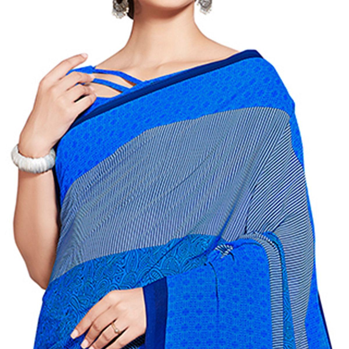 Innovative Blue Colored Casual Printed Georgette Saree
