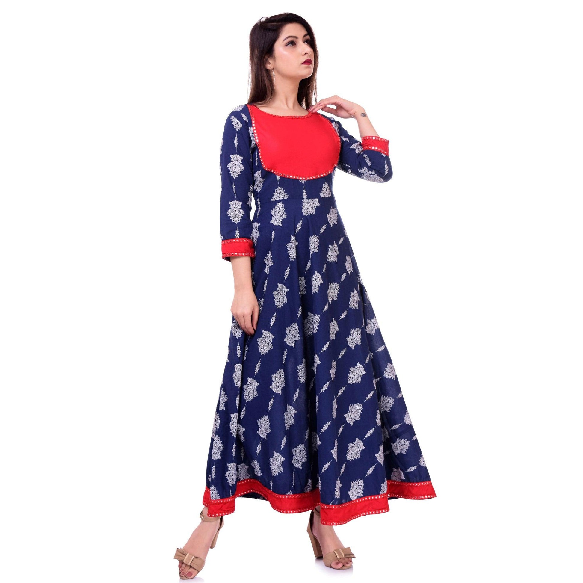 Innovative Blue Colored Casual Wear Floral Printed Cotton Kurti