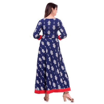 Innovative Blue Colored Casual Wear Floral Printed Cotton Kurti