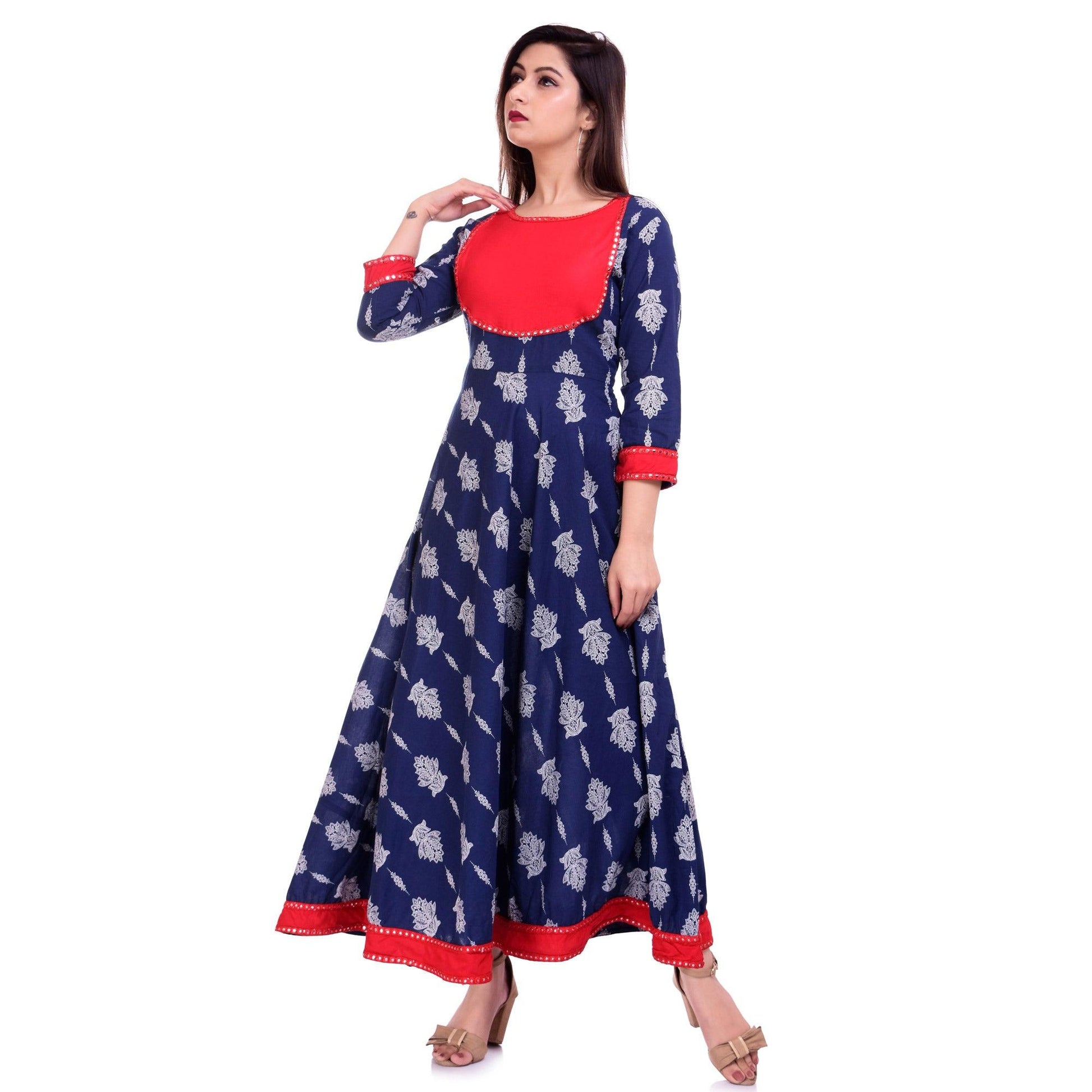 Innovative Blue Colored Casual Wear Floral Printed Cotton Kurti