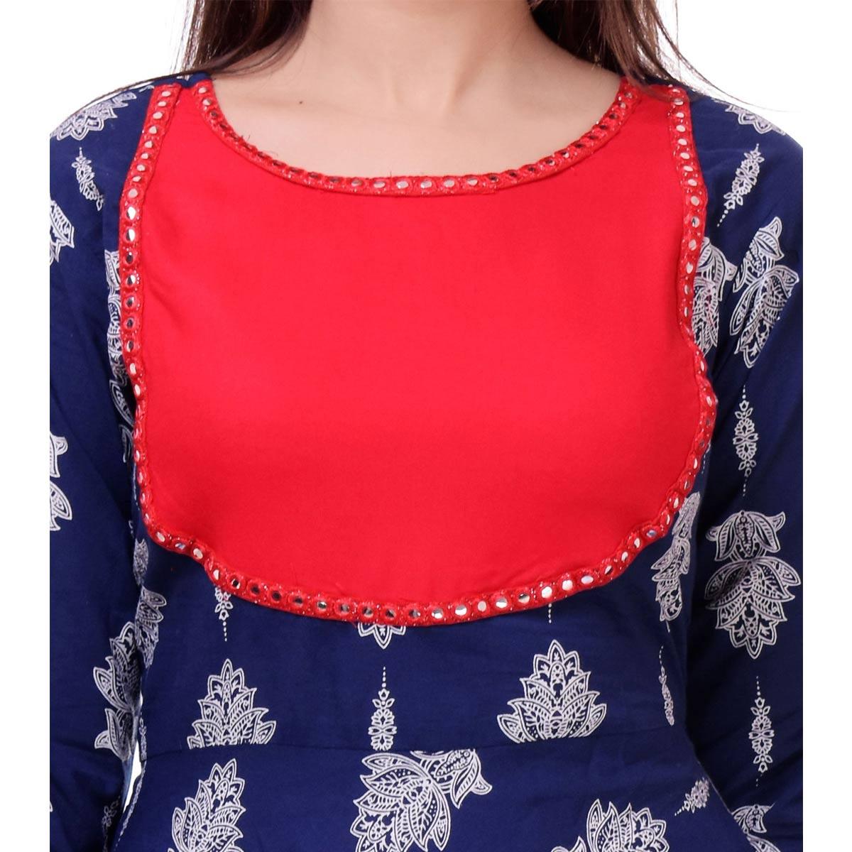 Innovative Blue Colored Casual Wear Floral Printed Cotton Kurti