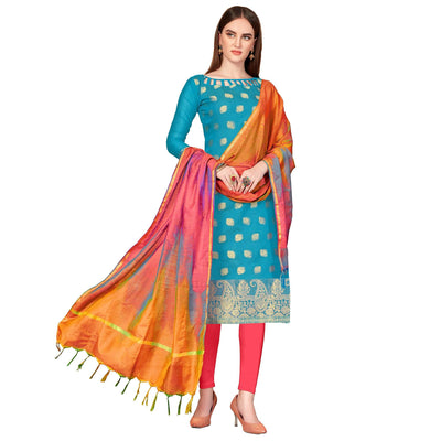 Innovative Blue Colored Casual Wear Woven Banarasi Silk Dress Material