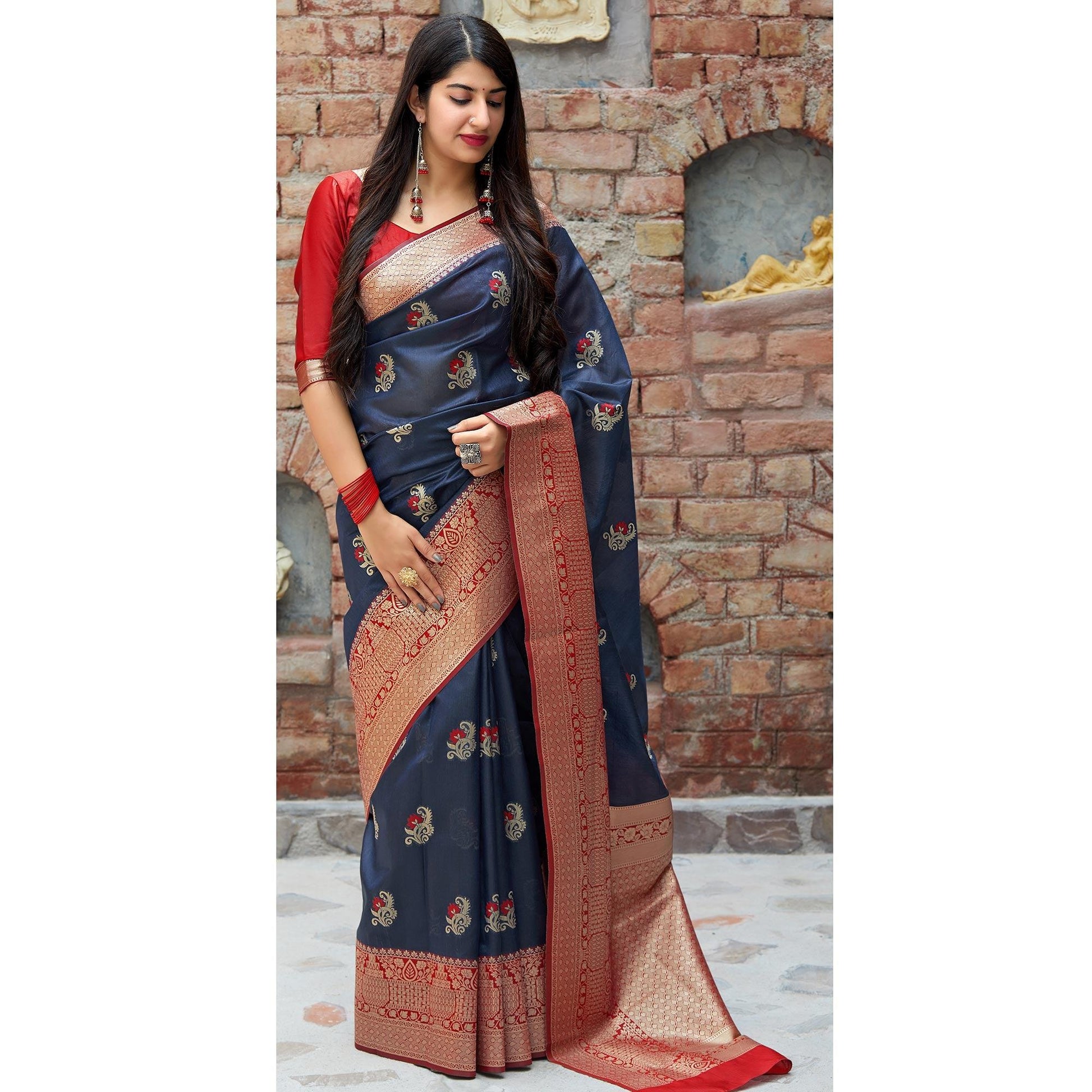 Innovative Blue Colored Festive Wear Woven Banarasi Silk Saree