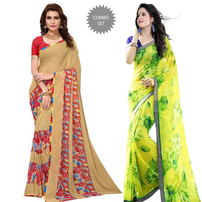 Innovative Casual Printed Georgette Saree - Pack of 2
