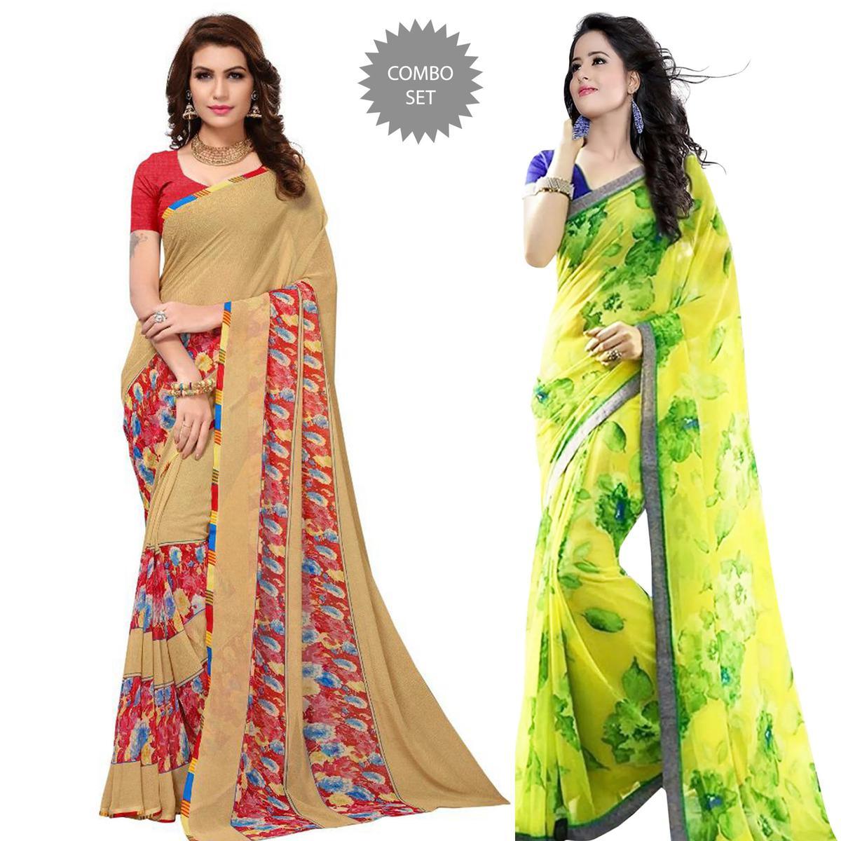 Innovative Casual Printed Georgette Saree - Pack of 2