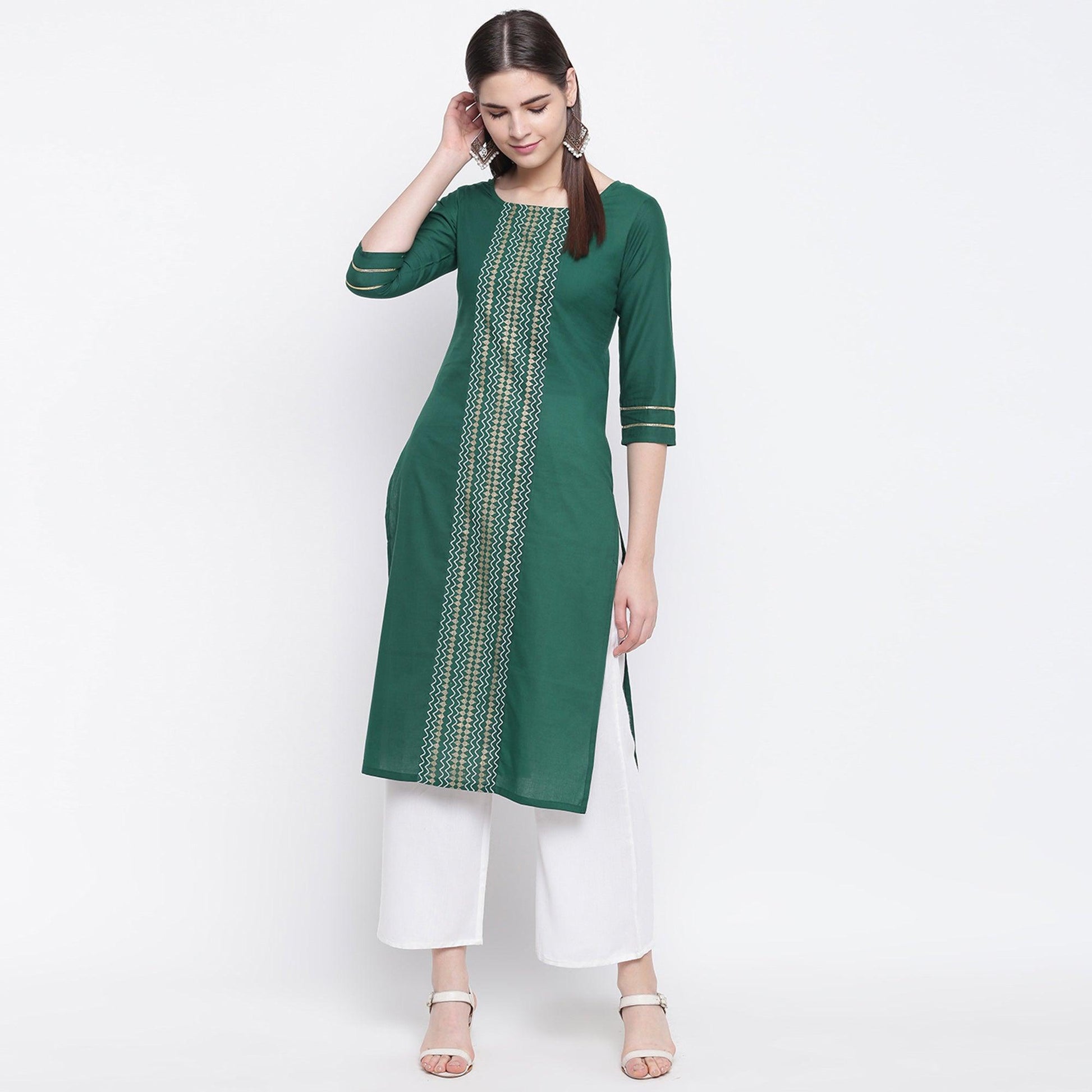 Innovative Green Colored Casual Wear Printed Cotton Kurti