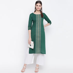 Innovative Green Colored Casual Wear Printed Cotton Kurti