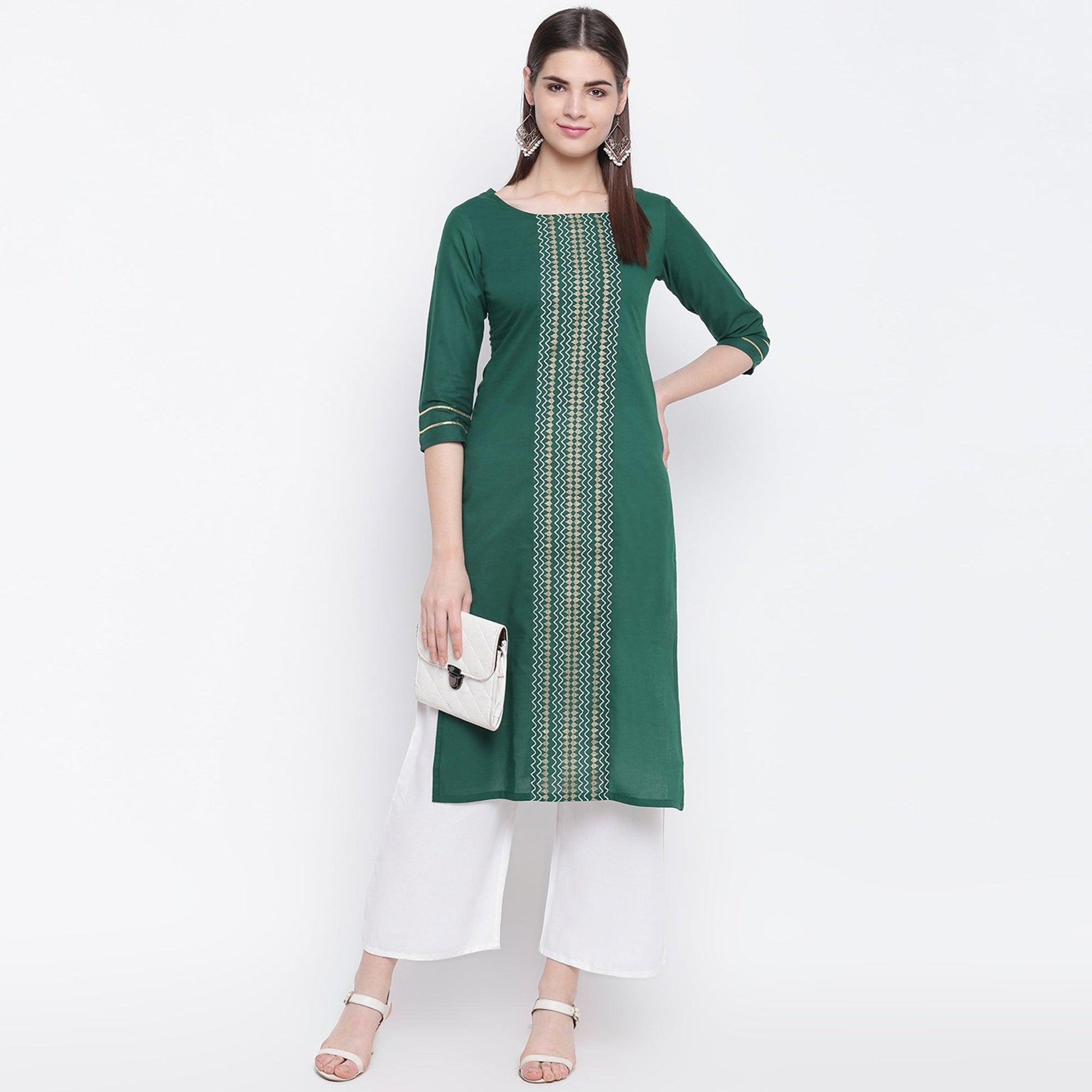 Innovative Green Colored Casual Wear Printed Cotton Kurti