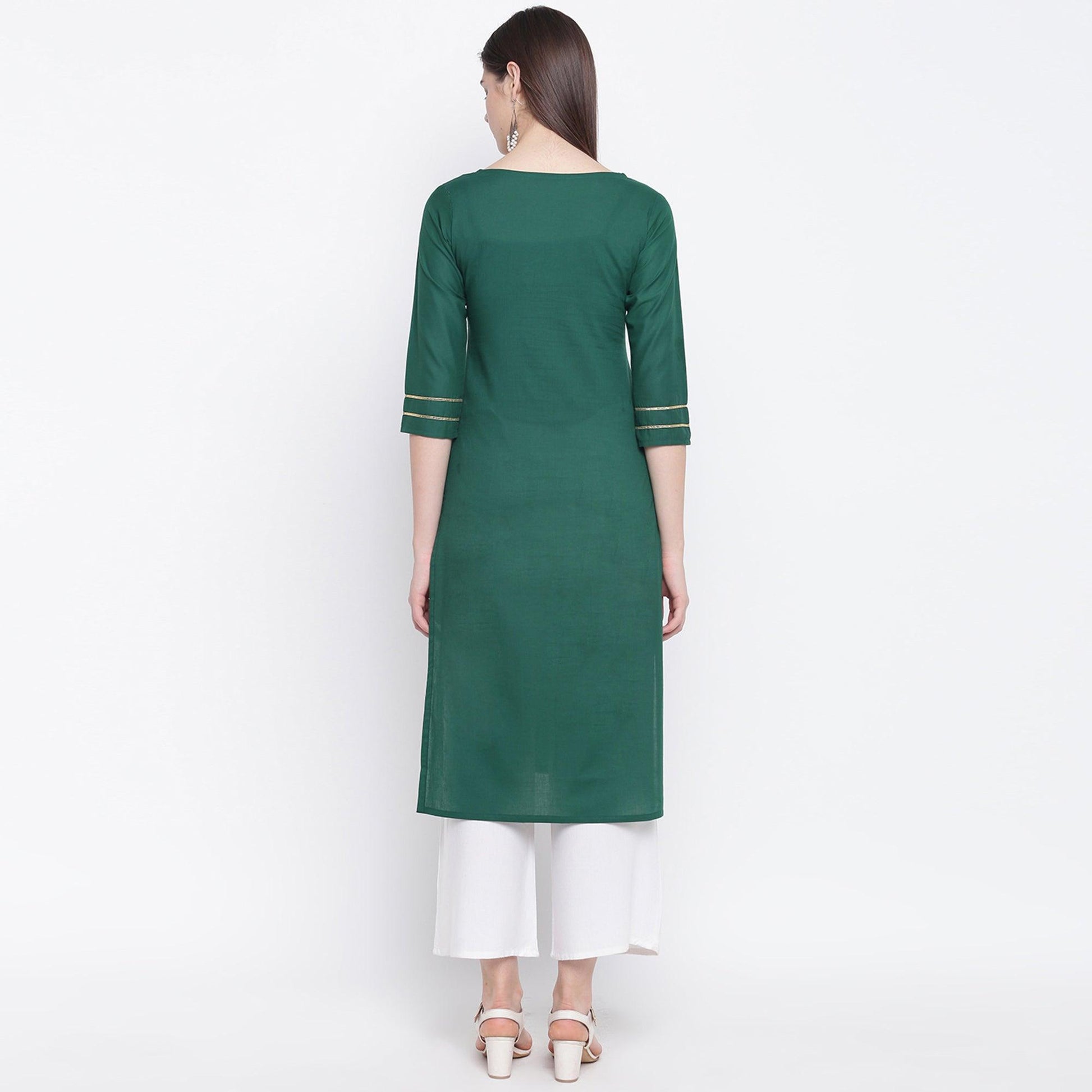 Innovative Green Colored Casual Wear Printed Cotton Kurti