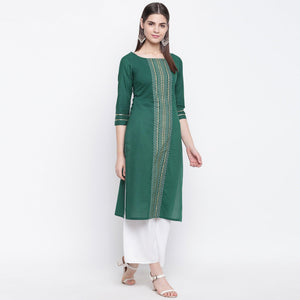 Innovative Green Colored Casual Wear Printed Cotton Kurti