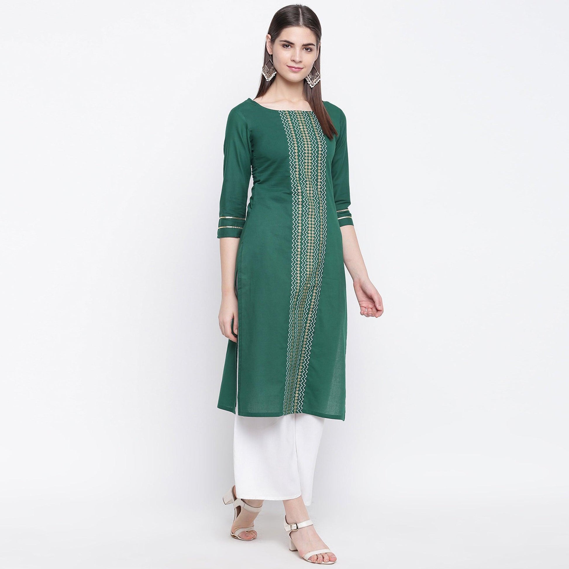 Innovative Green Colored Casual Wear Printed Cotton Kurti