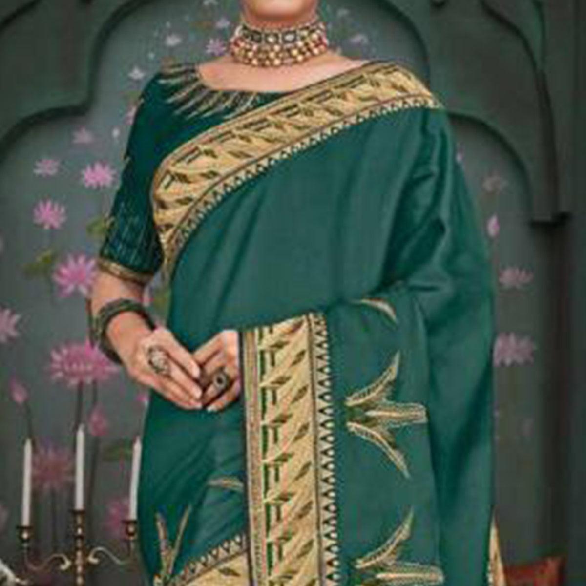 Innovative Green Colored Festive Wear Embroidered Heavy Border Silk Saree