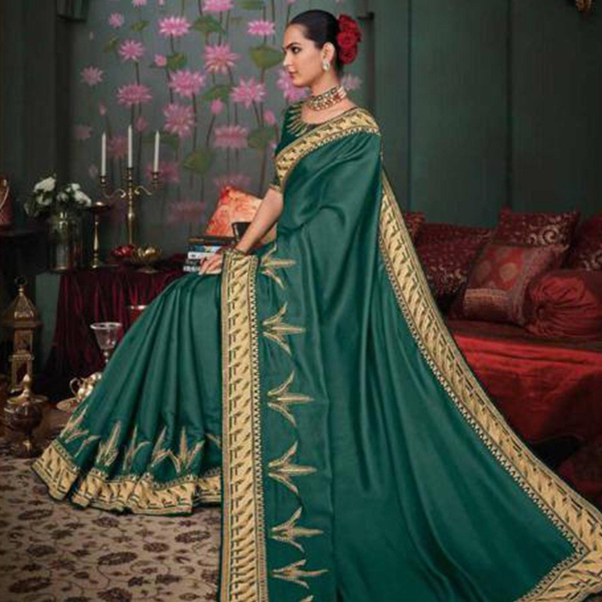 Innovative Green Colored Festive Wear Embroidered Heavy Border Silk Saree