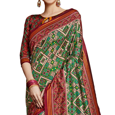 Innovative Green Colored Festive Wear Printed Silk Saree