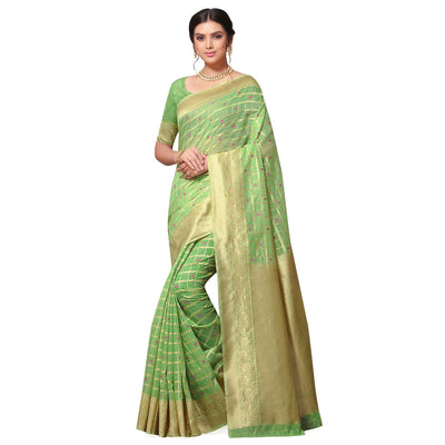 Innovative Green Colored Festive Wear Woven Cotton-Art Silk Saree