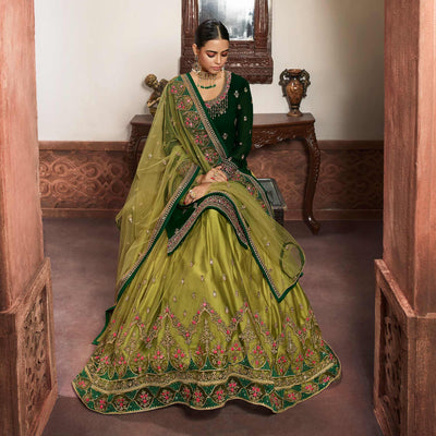 Innovative Green Coloured Partywear Embroidered Faux Georgette Sharara Style Salwar Suit