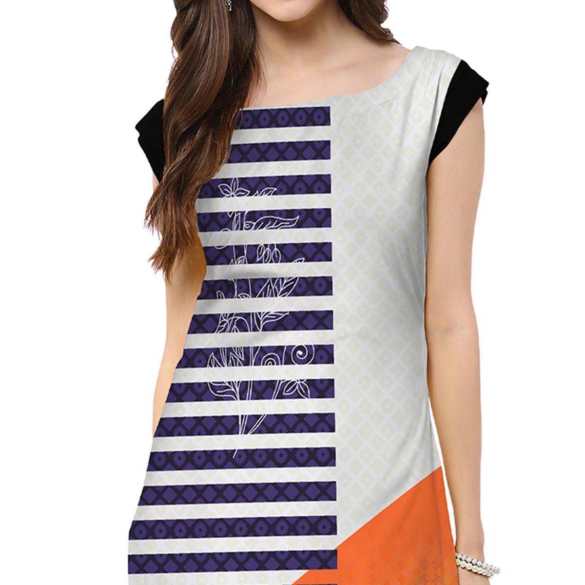 Innovative Grey-Blue Colored Casual Printed Crepe Kurti