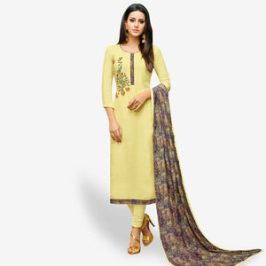 Innovative Lemon Yellow Colored Party Wear Cotton Silk Salwar Suit