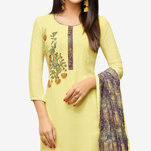 Innovative Lemon Yellow Colored Party Wear Cotton Silk Salwar Suit