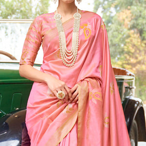 Innovative Light Peach Colored Zari Work Festive Wear Banarasi Silk Saree