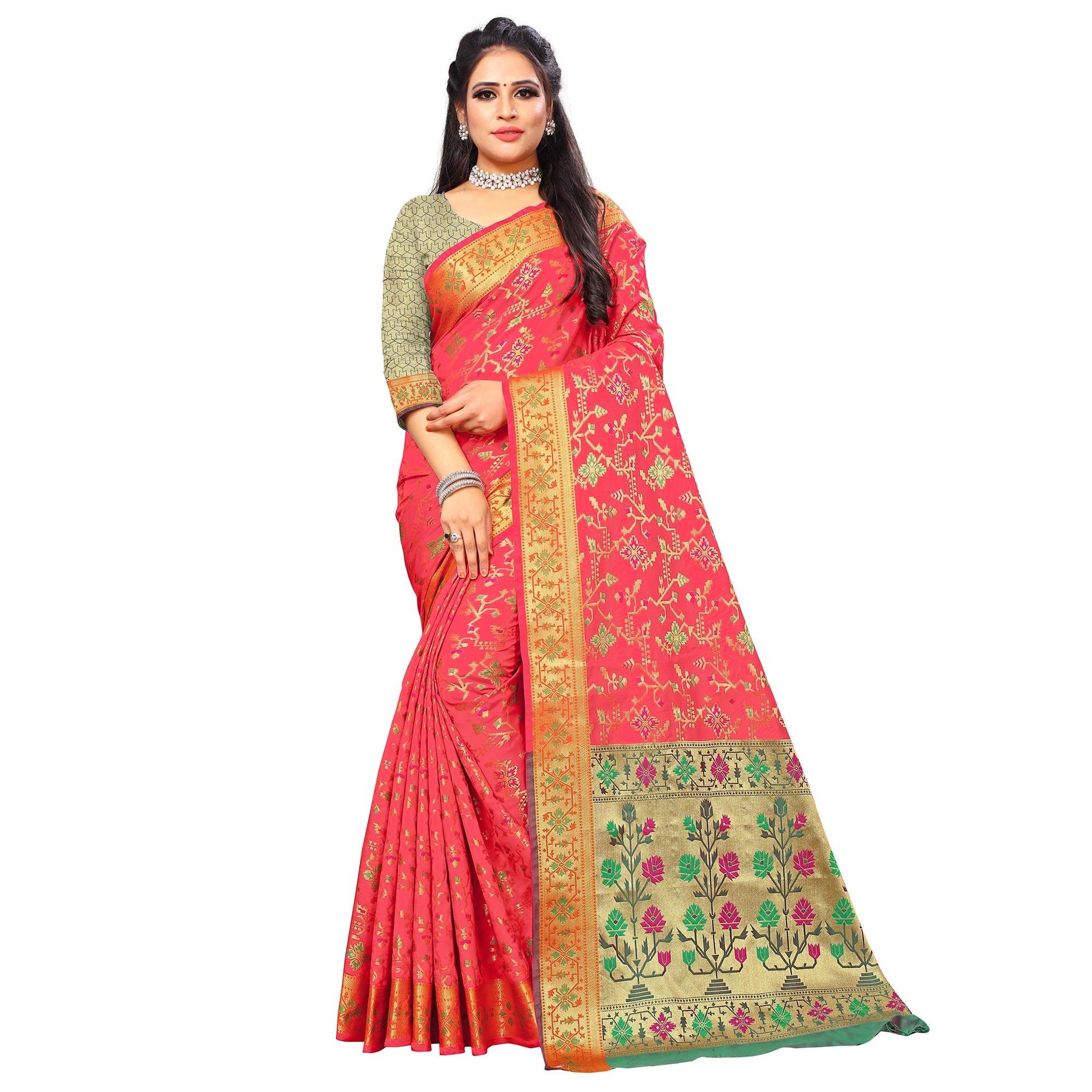 Innovative Light Pink Colored Festive Wear Woven Silk Saree