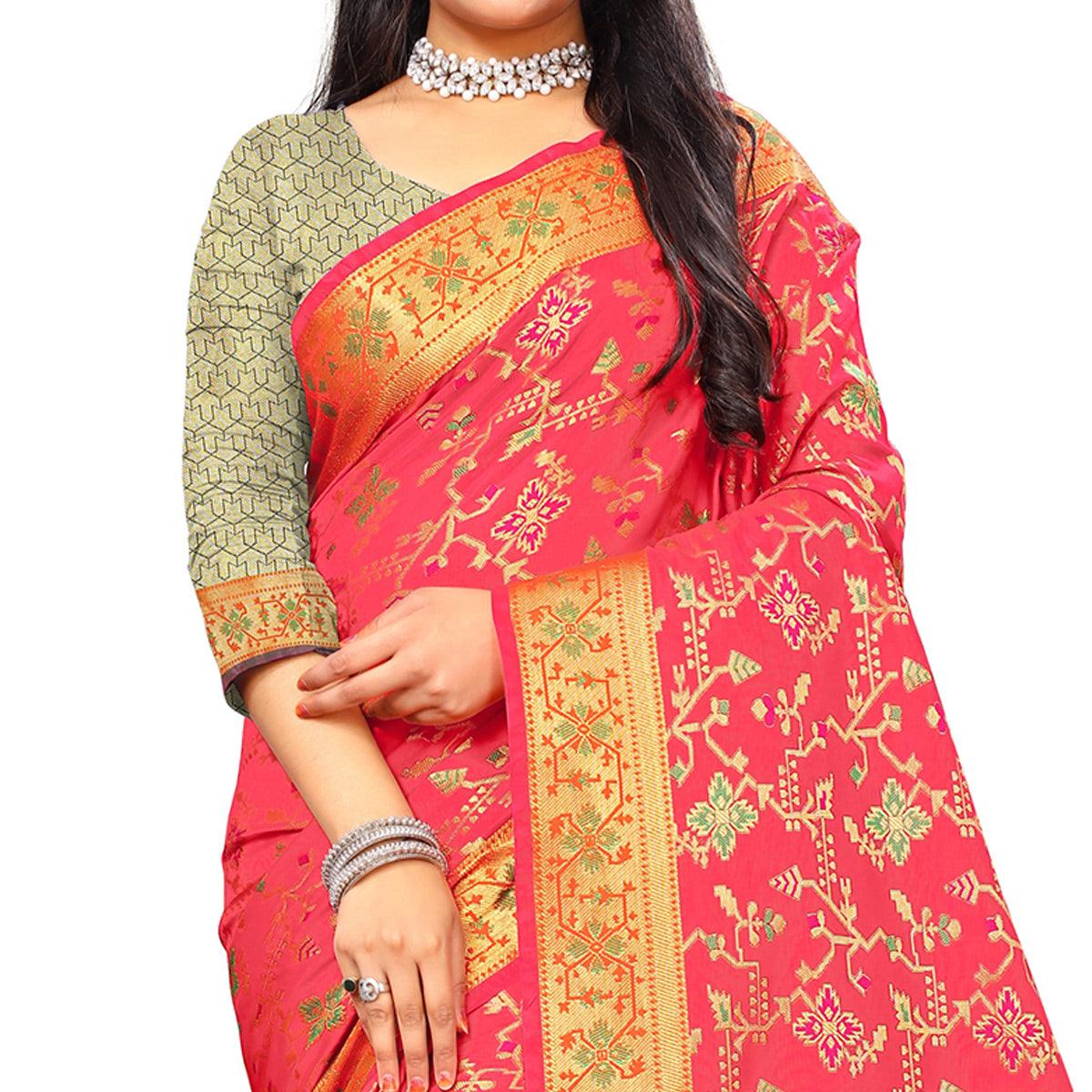 Innovative Light Pink Colored Festive Wear Woven Silk Saree