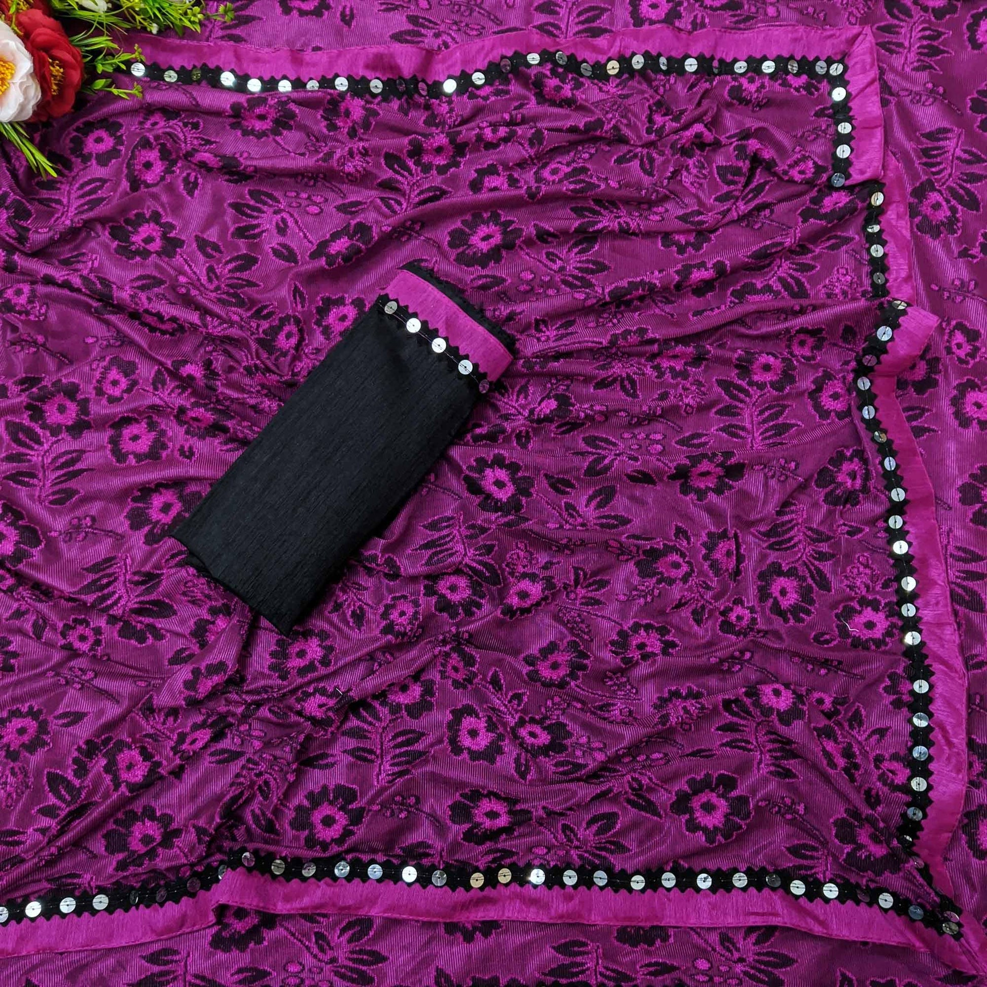 Innovative Magenta Colored Festive Wear Floral Woven Art Silk Saree