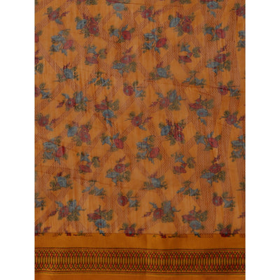 Innovative Mustard Yellow Colored Casual Wear Floral Printed Cotton Silk Saree