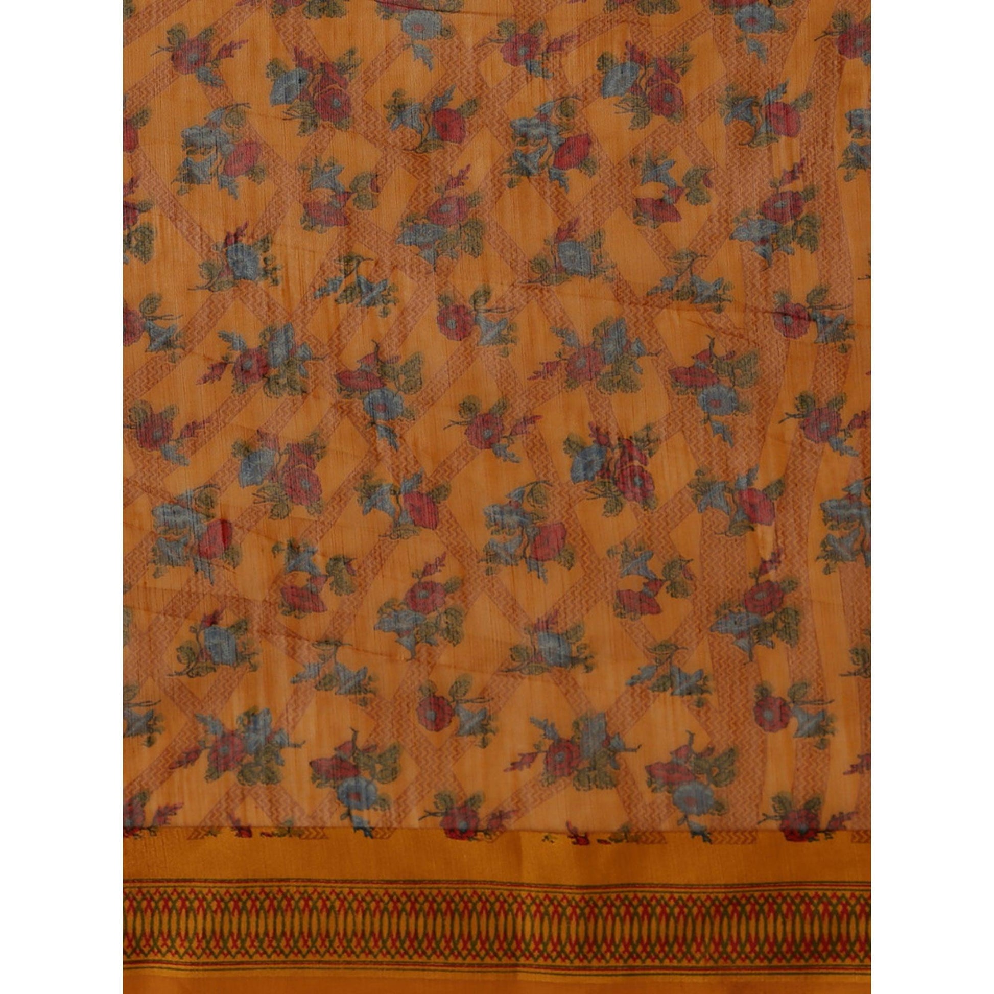Innovative Mustard Yellow Colored Casual Wear Floral Printed Cotton Silk Saree