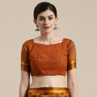 Innovative Mustard Yellow Colored Casual Wear Floral Printed Cotton Silk Saree