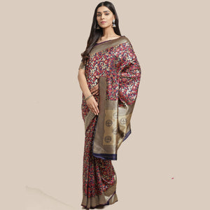 Innovative Navy Blue Colored Festive Wear Woven Silk Blend Saree