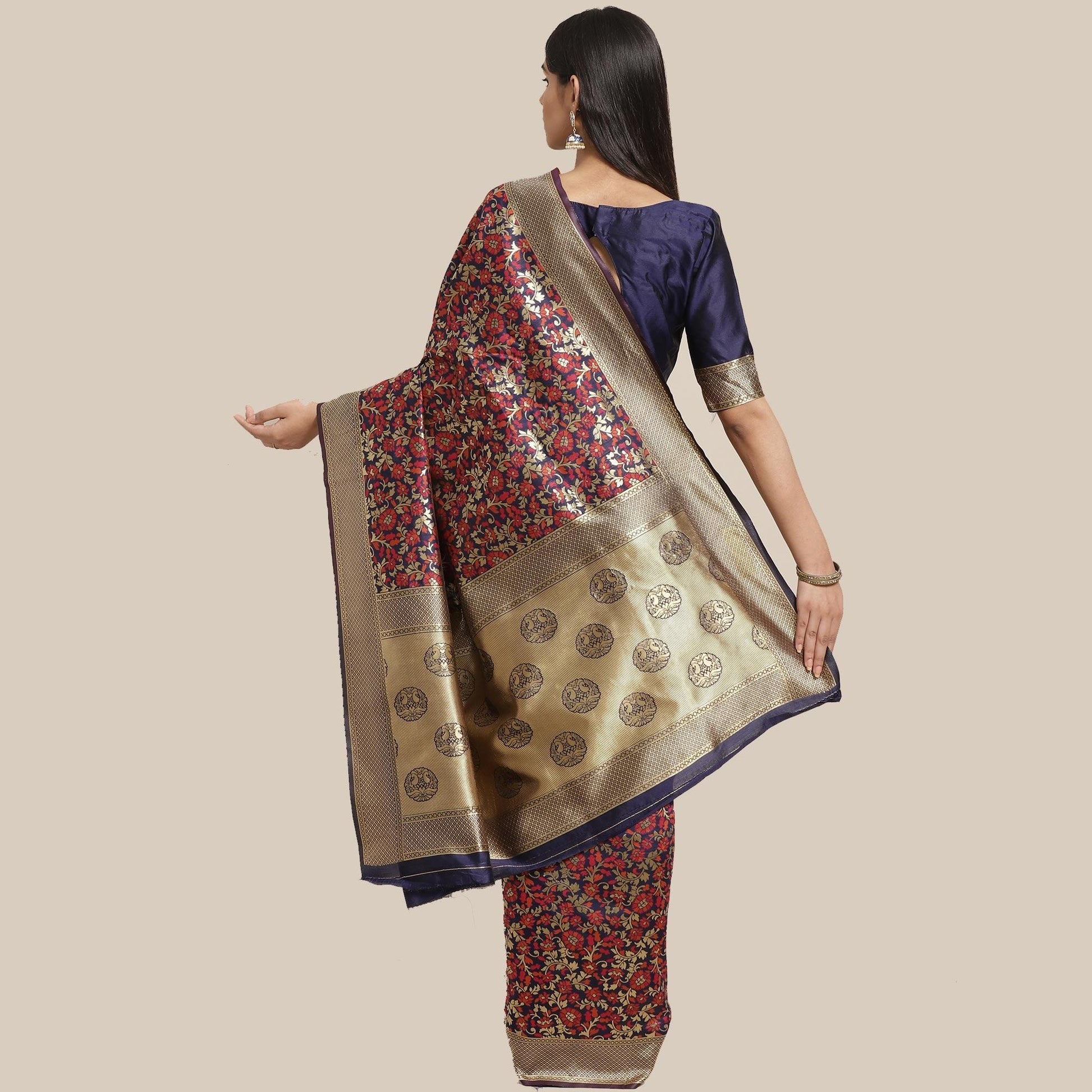 Innovative Navy Blue Colored Festive Wear Woven Silk Blend Saree