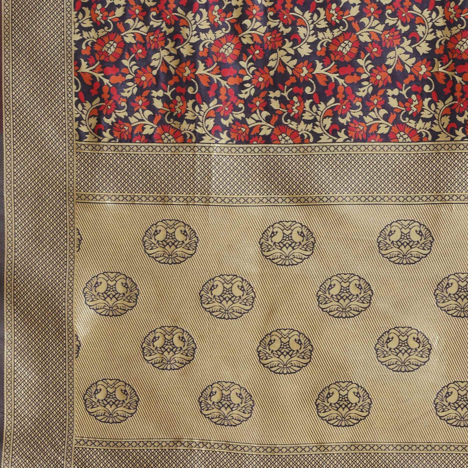 Innovative Navy Blue Colored Festive Wear Woven Silk Blend Saree