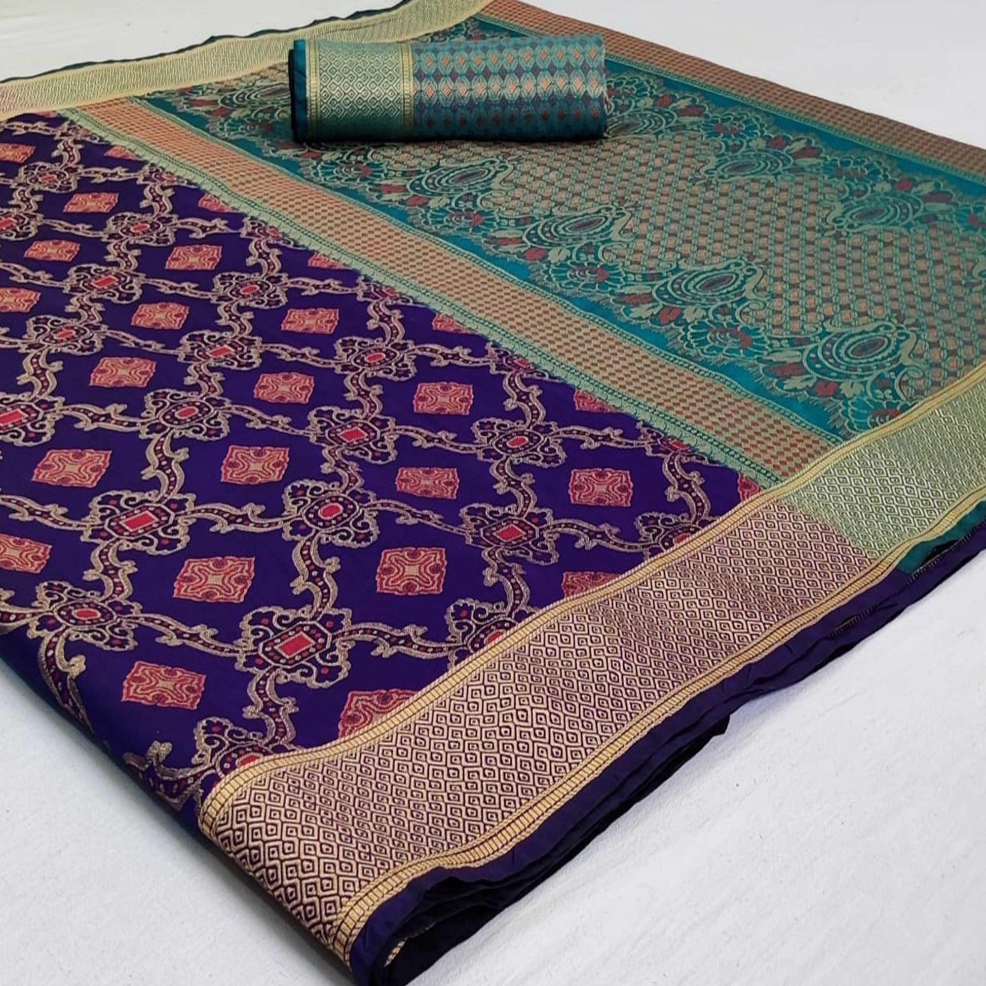 Innovative Navy Blue Colored Festive Wear Woven Silk Saree