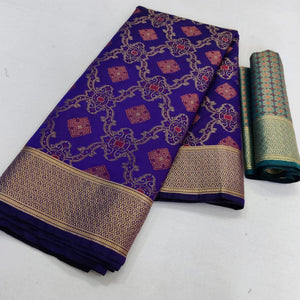 Innovative Navy Blue Colored Festive Wear Woven Silk Saree