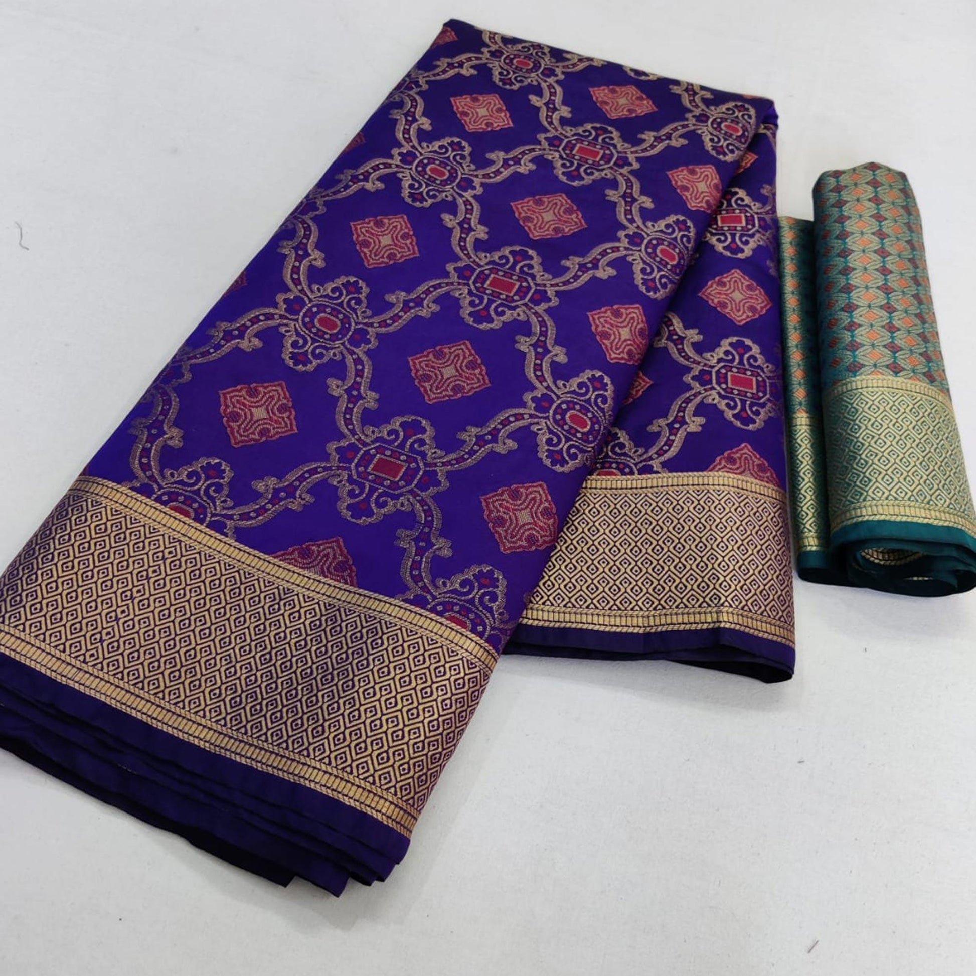 Innovative Navy Blue Colored Festive Wear Woven Silk Saree