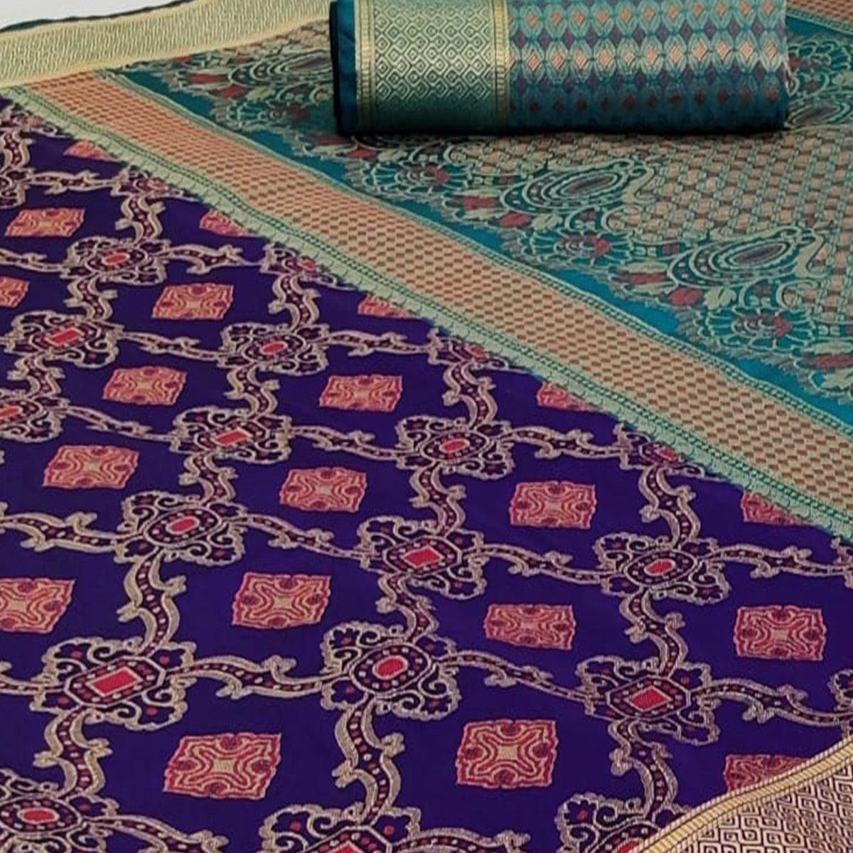 Innovative Navy Blue Colored Festive Wear Woven Silk Saree