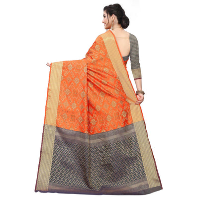 Innovative Orange Colored Festive Wear Woven Kanjivaram Silk Saree