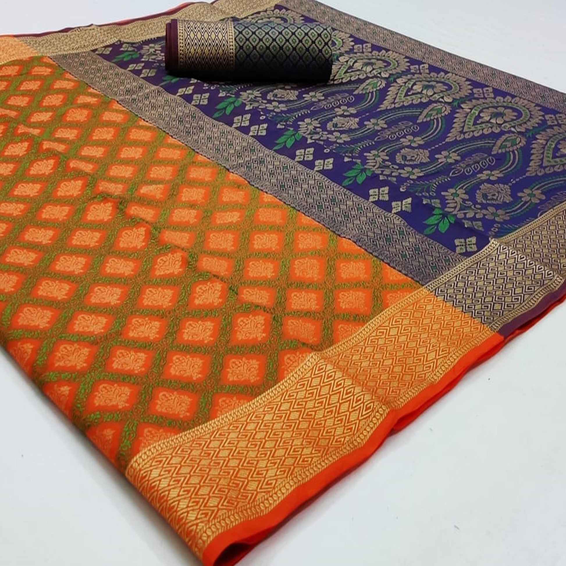 Innovative Orange Colored Festive Wear Woven Patola Silk Saree