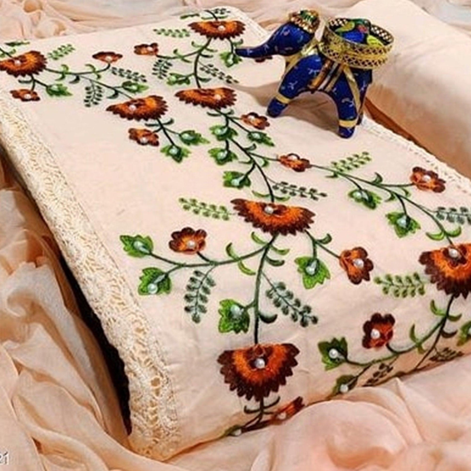 Innovative Peach Colored Casual Wear Embroidered Cotton Dress Material